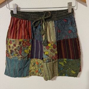 Kathmandu Mushroom Patchwork Cotton Shorts Multicolor Stripe Pocket Drawstring-S